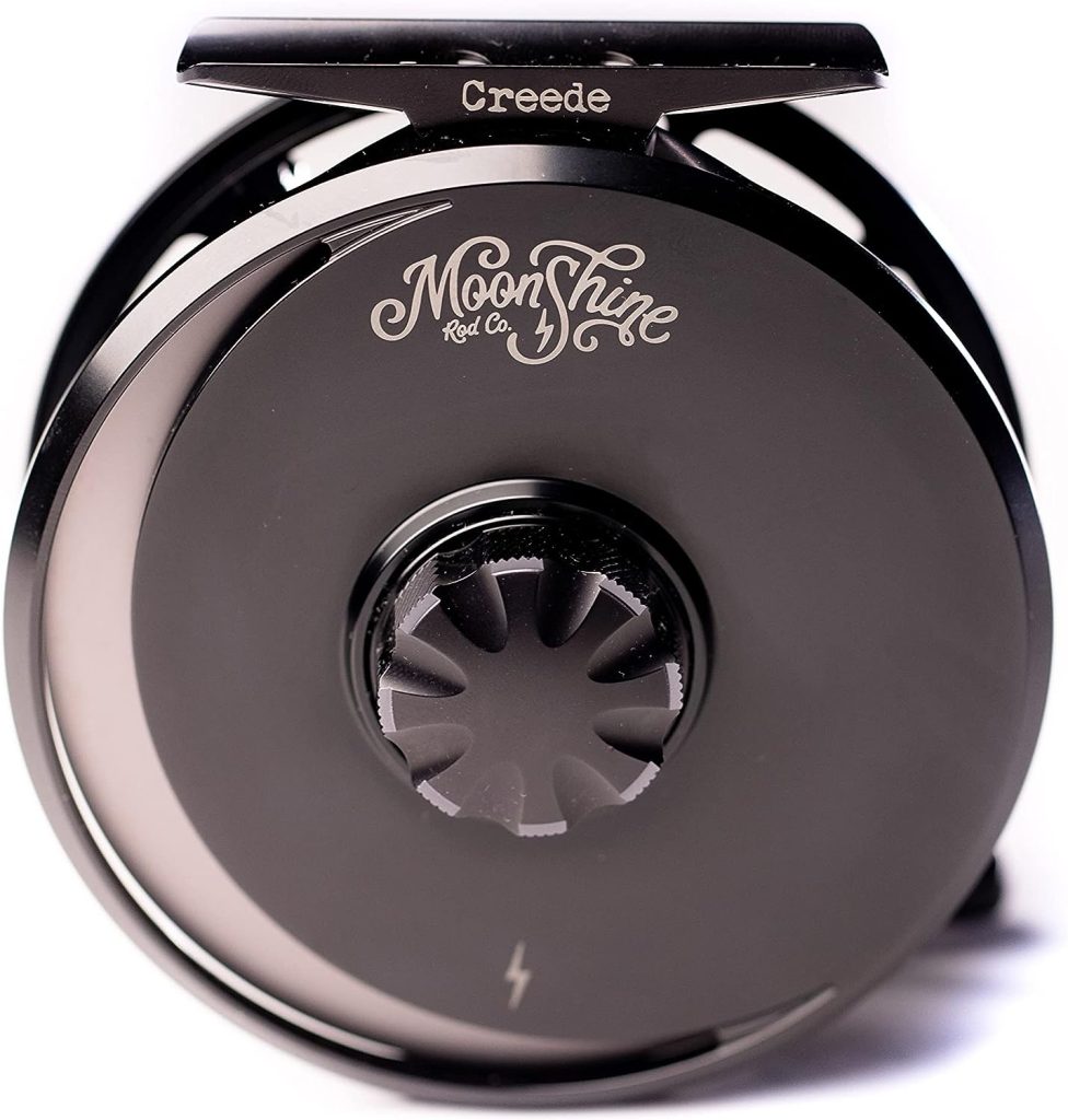 Moonshine Rod Co. The Creede Fly Fishing Reel, Large Arbor, Fully Machined 6061 Forged Aluminum, Fully Sealed Carbon Fiber Disc Drag, 7/8 Raven Gunmetal