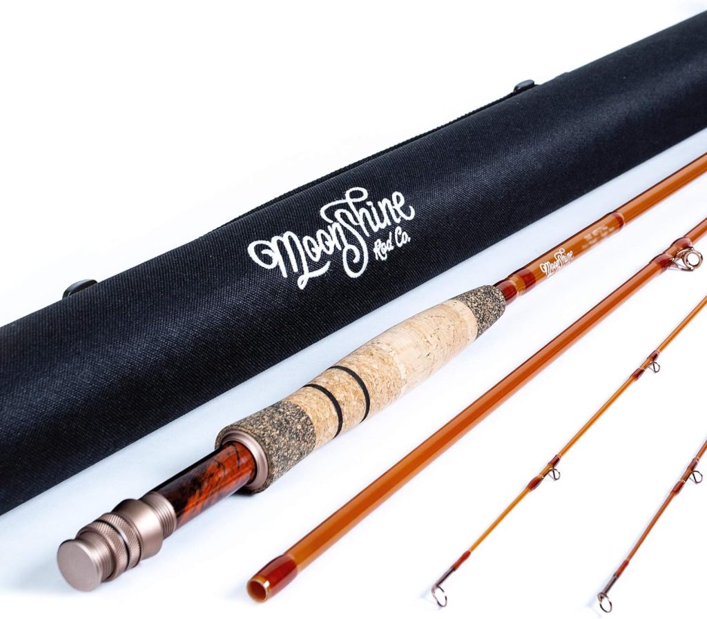 Moonshine Rod Co. The Revival Series Fly Fishing Rod, Classic Fiberglass Rod with Carrying Case and Extra Rod Tip Section (Fiberglass, 5wt 8)