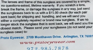 Prato Eyewear lifetime warranty details