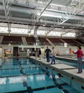 Casting practice on the water at the Jenks Aquatic Center clinic